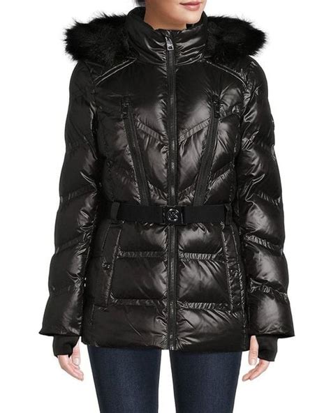 Michael Kors Missy 3/4 Down Faux Fur Trim Jacket 